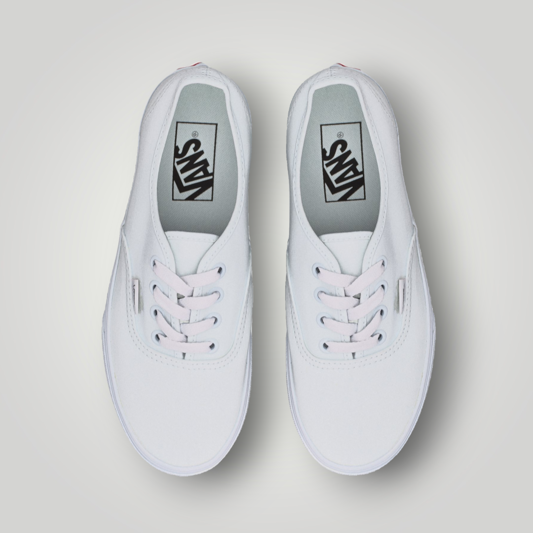 NDO Clothing Vans Authentic Unisex Sneaker in True White aus Canvas mit Schnürung in der Draufsicht
