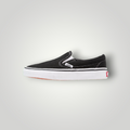 NDO Clothing Vans Classic Slip-On Sneaker aus schwarzem Canvas mit weißer Gummisohle und seitlichem Elastikeinsatz