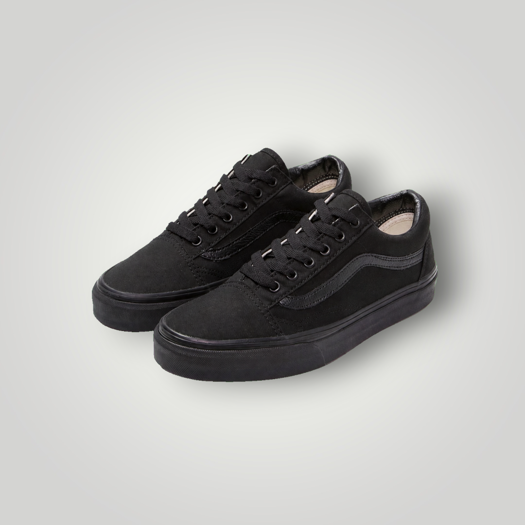 NDO Clothing Vans Old Skool Unisex Sneaker in Schwarz aus Canvas mit Schnürung und flacher Gummisohle