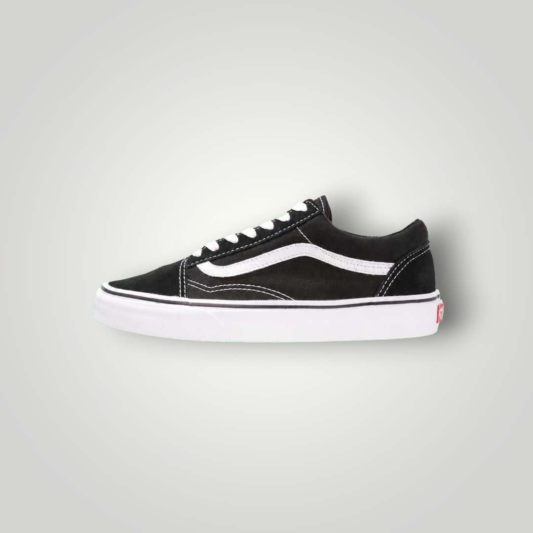 NDO Clothing Vans Old Skool Unisex Sneaker in Schwarz aus Canvas und Leder mit weißem Seitenstreifen