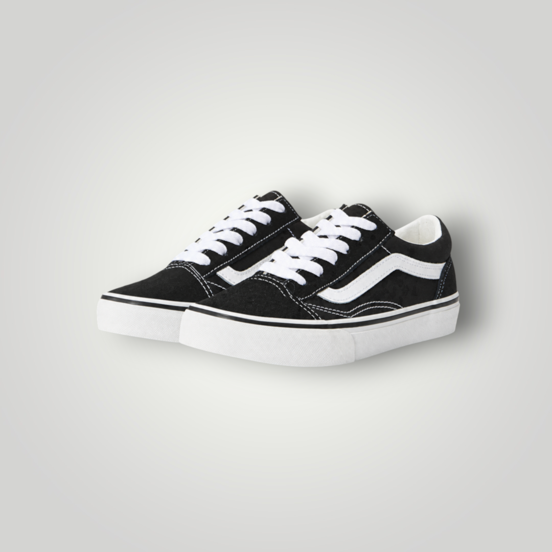 NDO Clothing Vans Old Skool Unisex Sneaker in Schwarz und Weiß aus Canvas und Leder mit weißer Gummisohle