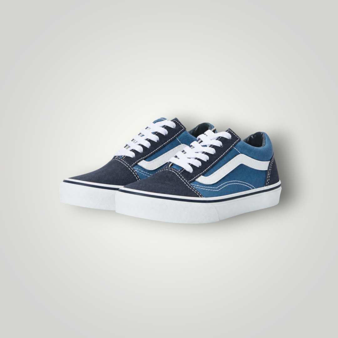 NDO Clothing Vans Old Skool Unisex Sneaker in Navy aus Canvas und Leder mit weißem Seitenstreifen und Schnürung