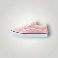 NDO Clothing Vans Old Skool Sneaker in Puderrosa mit weißem Seitenstreifen, Schnürung und flacher Gummisohle.