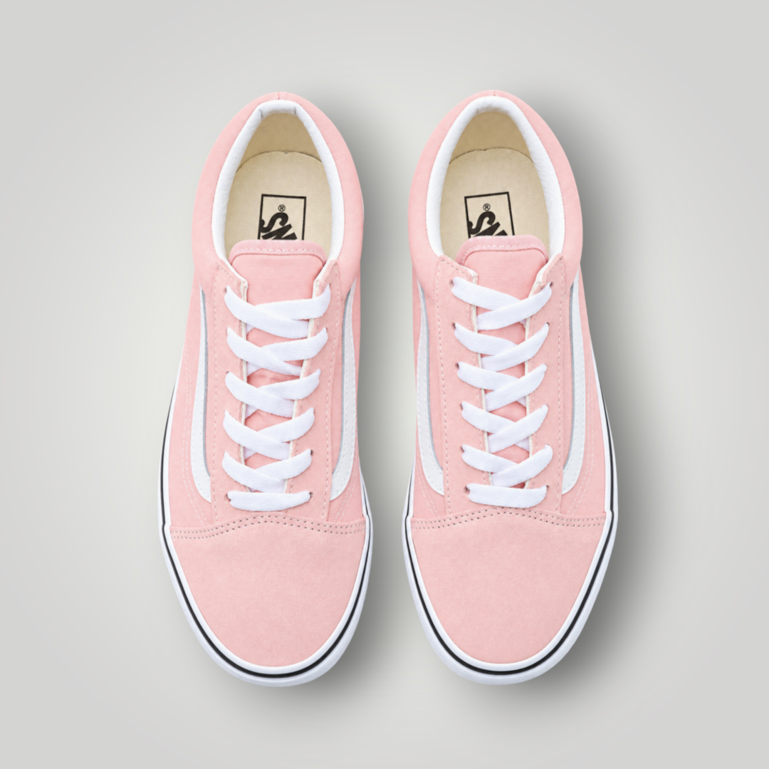 NDO Clothing Vans Old Skool Sneaker in Puderrosa aus Canvas und Leder mit weißer Schnürung und flacher Sohle
