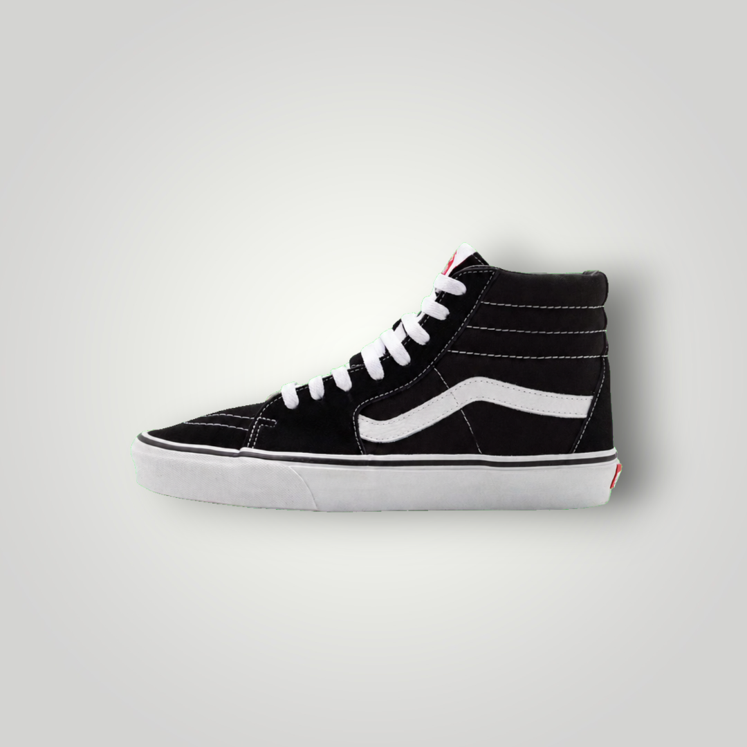 NDO Clothing Vans SK8-HI Unisex High-Top-Sneaker in Schwarz und Weiß aus Leder und Canvas mit Schnürung